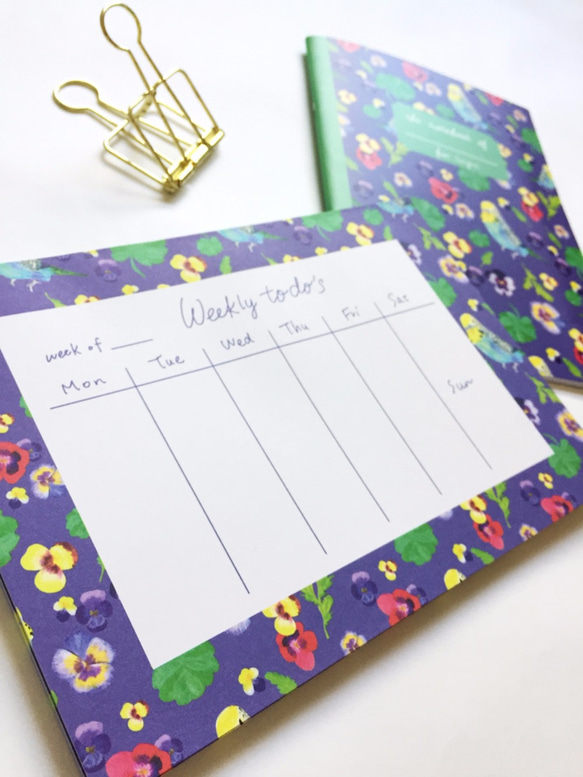 Parakeet Notepad, budgie weekly planner pad, floral 6枚目の画像