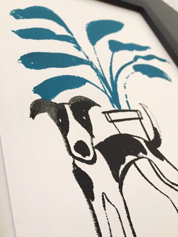 惠比特獵犬與植物 狗兒手工絹印版畫 第4張的照片
