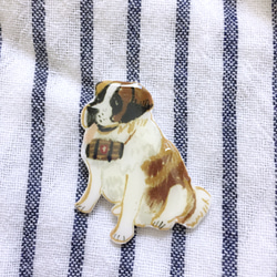 聖伯納犬 狗狗胸針 手工製作插畫飾品 別針徽章 第2張的照片