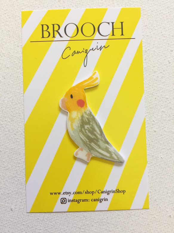 玄鳳鸚鵡 鳥胸針 手工製作插畫飾品 別針徽章 第2張的照片