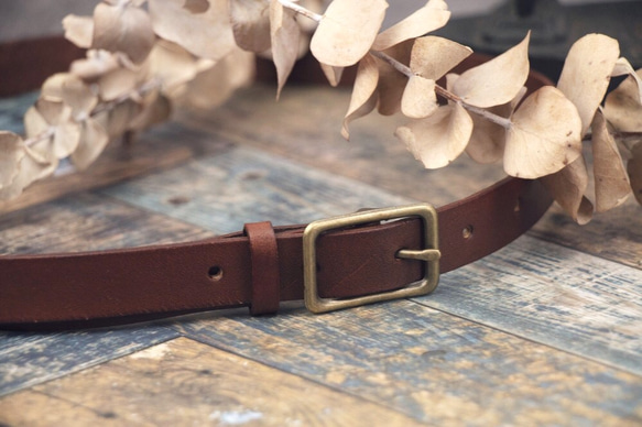 深棕色 純手工製作皮帶 青古銅針扣（寬2cm） 第1張的照片
