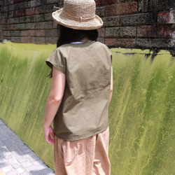 日式短板V領 衫芥末綠的草棉質 手工訂製衫 第6張的照片