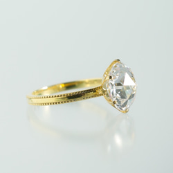 大粒10mmCZ クラシカルローズカットリング ミルグレイン仕上げ 10金YG 2枚目の画像