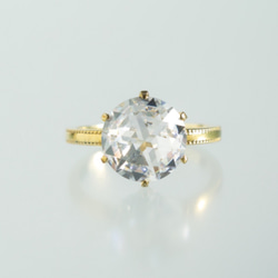 大粒10mmCZ クラシカルローズカットリング ミルグレイン仕上げ 10金YG 3枚目の画像