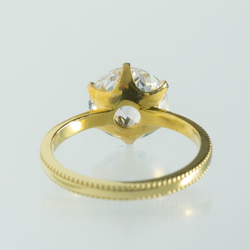 大粒10mmCZ クラシカルローズカットリング ミルグレイン仕上げ 10金YG 4枚目の画像