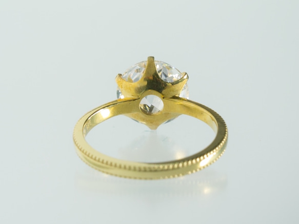 大粒10mmCZ クラシカルローズカットリング ミルグレイン仕上げ 10金YG 4枚目の画像