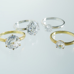 大粒10mmCZ クラシカルローズカットリング ミルグレイン仕上げ 10金YG 5枚目の画像