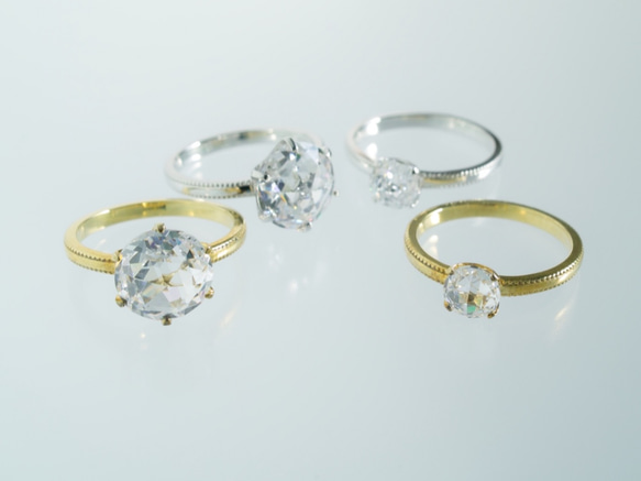 大粒10mmCZ クラシカルローズカットリング ミルグレイン仕上げ 10金YG 5枚目の画像