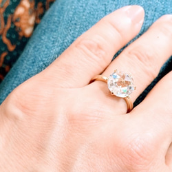 大粒10mmCZ クラシカルローズカットリング ミルグレイン仕上げ 10金YG 6枚目の画像