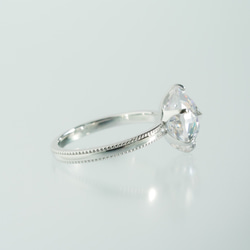 大粒10mmCZ クラシカルローズカットリング ミルグレイン仕上げ シルバー 2枚目の画像