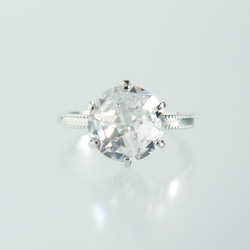 大粒10mmCZ クラシカルローズカットリング ミルグレイン仕上げ シルバー 3枚目の画像