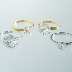 大粒10mmCZ クラシカルローズカットリング ミルグレイン仕上げ シルバー 5枚目の画像