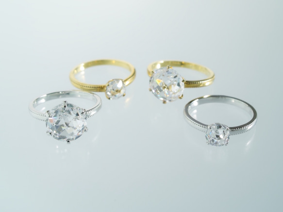 大粒10mmCZ クラシカルローズカットリング ミルグレイン仕上げ シルバー 5枚目の画像