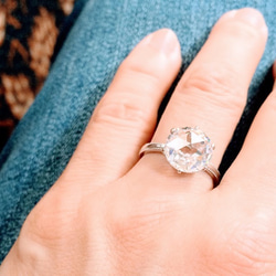 大粒10mmCZ クラシカルローズカットリング ミルグレイン仕上げ シルバー 6枚目の画像