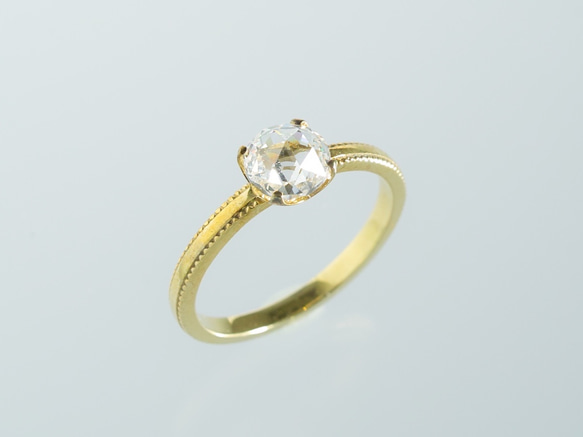 ダブルローズカットCZ 4本爪ミルグレインリング 10金YG 1枚目の画像