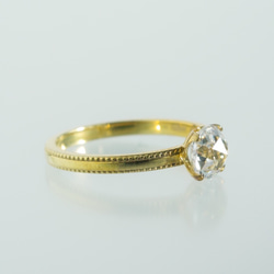 ダブルローズカットCZ 4本爪ミルグレインリング 10金YG 2枚目の画像