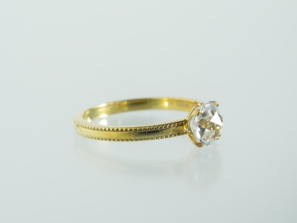 ダブルローズカットCZ 4本爪ミルグレインリング 10金YG 2枚目の画像