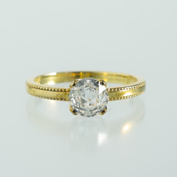 ダブルローズカットCZ 4本爪ミルグレインリング 10金YG 3枚目の画像