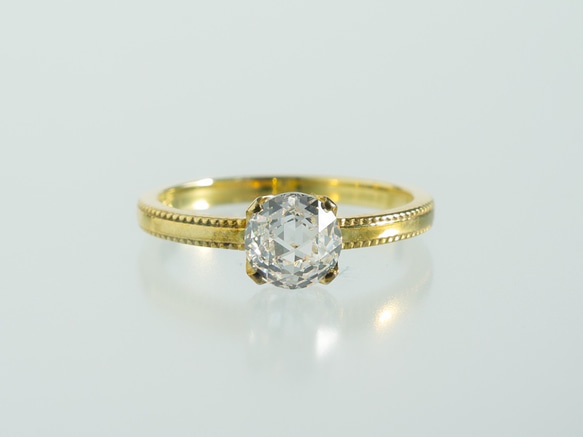 ダブルローズカットCZ 4本爪ミルグレインリング 10金YG 3枚目の画像