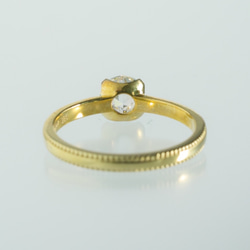 ダブルローズカットCZ 4本爪ミルグレインリング 10金YG 4枚目の画像