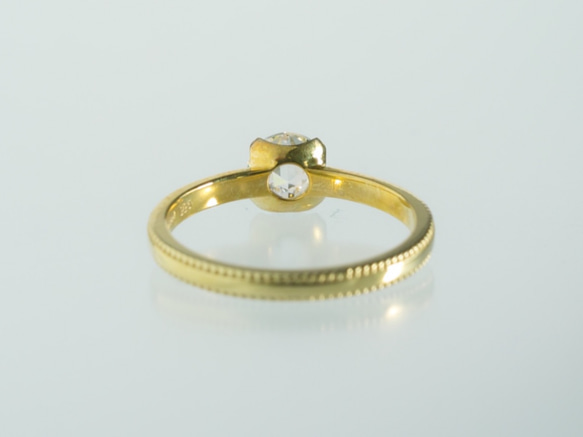 ダブルローズカットCZ 4本爪ミルグレインリング 10金YG 4枚目の画像