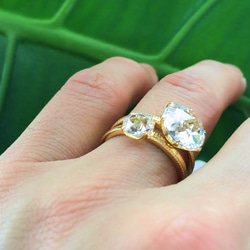 ダブルローズカットCZ 4本爪ミルグレインリング 10金YG 6枚目の画像