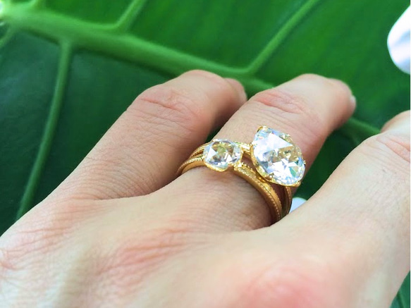 ダブルローズカットCZ 4本爪ミルグレインリング 10金YG 6枚目の画像