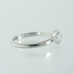 ダブルローズカットCZ 4本爪ミルグレインリング シルバー 2枚目の画像