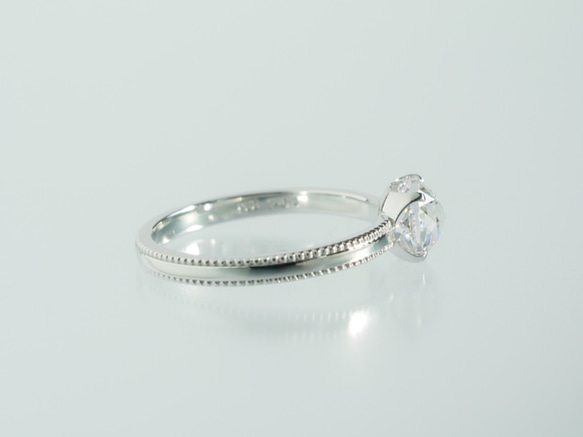 ダブルローズカットCZ 4本爪ミルグレインリング シルバー 2枚目の画像