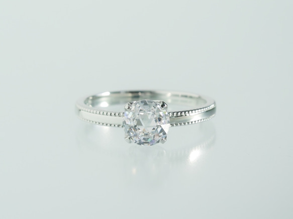 ダブルローズカットCZ 4本爪ミルグレインリング シルバー 3枚目の画像