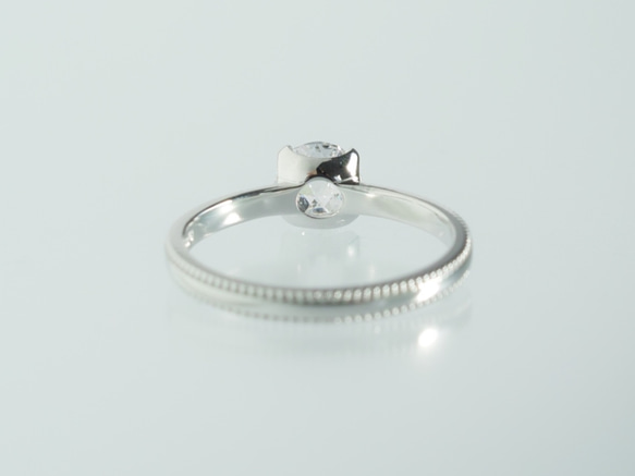 ダブルローズカットCZ 4本爪ミルグレインリング シルバー 4枚目の画像