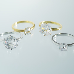 ダブルローズカットCZ 4本爪ミルグレインリング シルバー 5枚目の画像