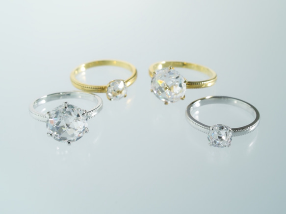 ダブルローズカットCZ 4本爪ミルグレインリング シルバー 5枚目の画像