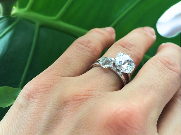 ダブルローズカットCZ 4本爪ミルグレインリング シルバー 6枚目の画像