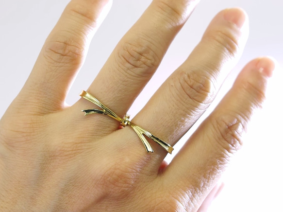 ダブルフィンガー リング『しあわせりぼん』 1枚目の画像