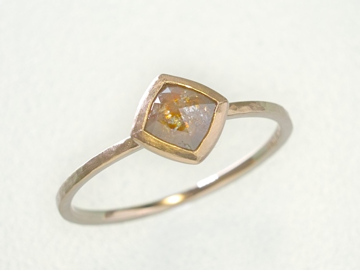 0.38ct オーガニック ダイヤモンド K14PG スタッキング リング『木苺』