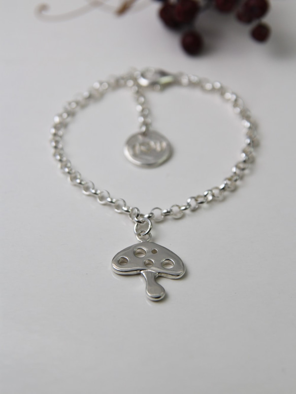 免費刻字【神奇蘑菇】蘑菇手鍊 / 純銀手鍊 / Sterling Silver Bracelet / Mushroom 第1張的照片