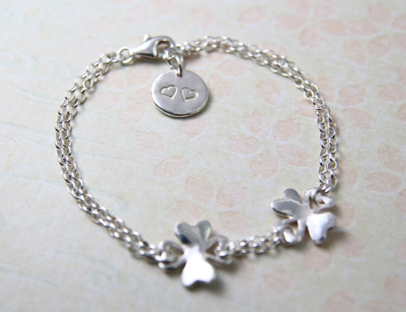 免費刻字【雙倍幸運】幸運草手鍊/Sterling Silver Bracelet/Four-Leaved Clover 第3張的照片