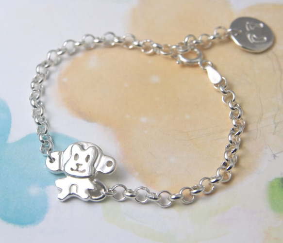 免費刻字【大耳福氣猴】周歲禮/純銀手鍊/寶寶手鍊/SterlingSilver Bracelet/Baby/Monkey 第4張的照片