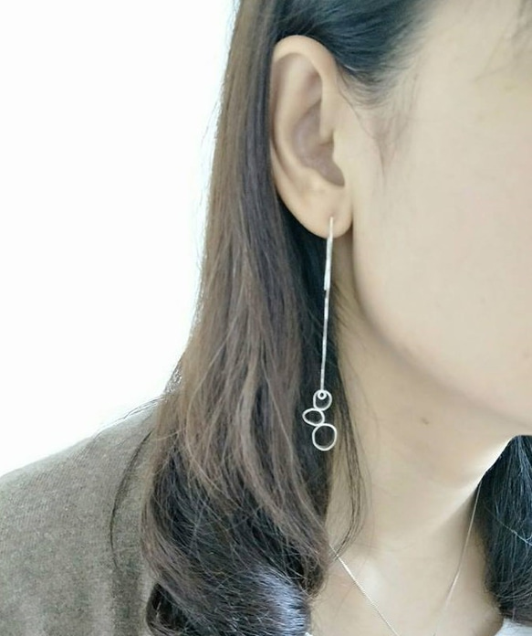 【簍空幾何可調式長耳環-圓】純銀耳環/垂墜耳環/Silver Earrings/Length adjustable 第1張的照片