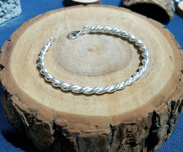 【簡約麻花手環含鉤】純銀手環 / Sterling Silver Bracelet / Circle / Twisted 第1張的照片