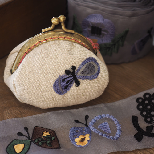 オリジナル 刺繍レース【鳥ちょうちょシリーズ】ブルー ＊ 1