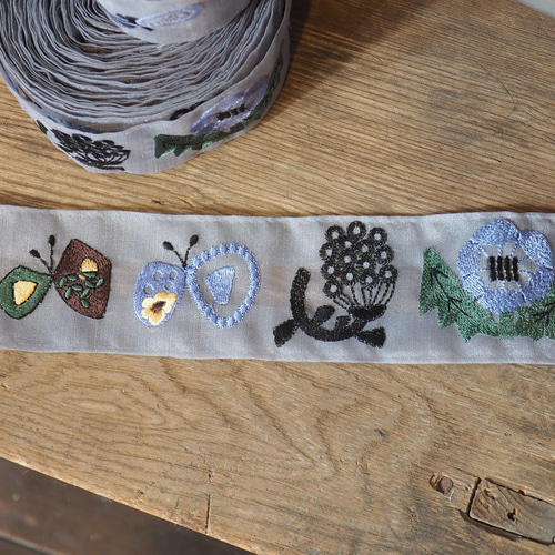 オリジナル 刺繍レース【鳥ちょうちょシリーズ】ブルー ＊ 1パターン