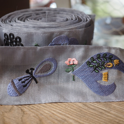 原始刺繡花邊【鳥蝴蝶系列】藍色*1圖案40cm*斯堪的納維亞*圖案*63mm寬度 第8張的照片