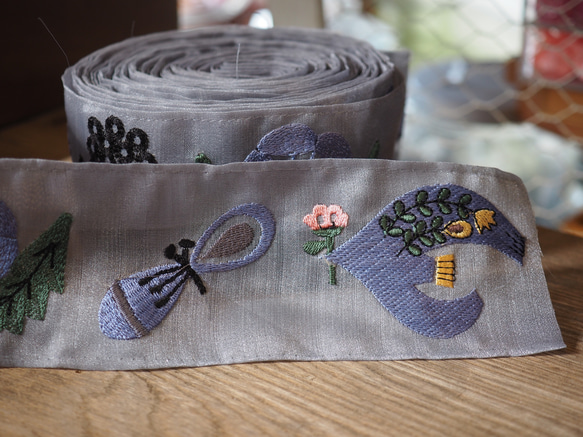 原始刺繡花邊【鳥蝴蝶系列】藍色*1圖案40cm*斯堪的納維亞*圖案*63mm寬度 第8張的照片