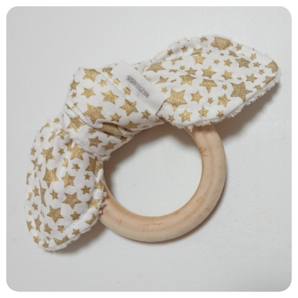 新柄☆カシャカシャ歯固め☆american fabric☆woodenteether☆ 2枚目の画像