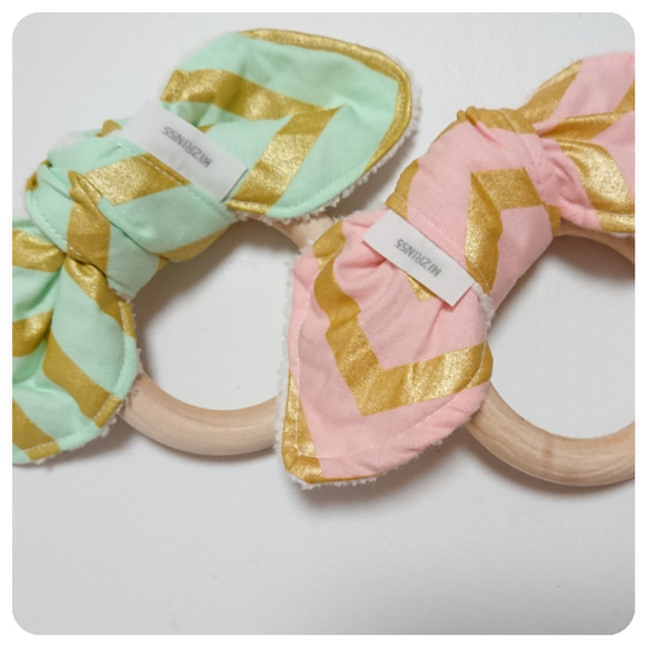 新柄☆カシャカシャ歯固め☆american fabric☆woodenteether☆ 3枚目の画像