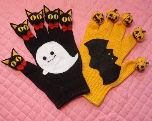 クロネコとカボチャの手遊びセット（手袋シアター） おもちゃ・人形