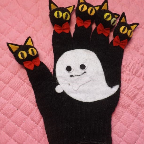 クロネコとカボチャの手遊びセット（手袋シアター） おもちゃ・人形