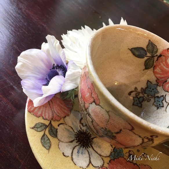 花コーヒーカップ&ソーサー イエローSOLD販売済 1枚目の画像